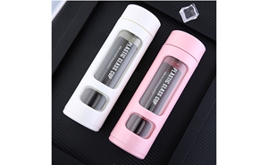 L088# 360ml borosilicate glass with plastic outer  nice and durable mug for brand/ promotion/gift